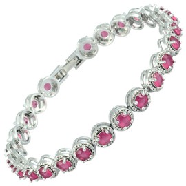 RIZILIA Tennis Bracelet [18cm/7inch] with Round Cut Gemstones CZ [Red Ruby] in 18K White Gold Plated, Simple Modern Elegance