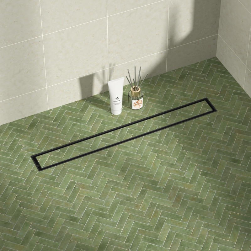 Bernkot Linear Shower Drain 24", Matte Black Floor Drain with