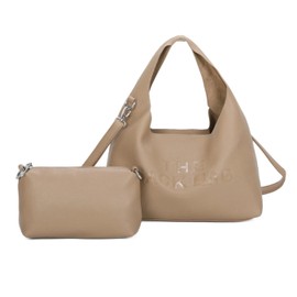 Women's Hobo Handbag Set, Large Faux Leather Shoulder Bag with Matching Crossbody Purse, (Khaki)