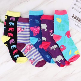 Jeasona 5 Pairs Elephant Socks Elephant Gifts For Women Lovers Cute Fun Funny Socks for Women Cotton Stocking Stuffers for Teens Girls Mom Mothers Day Christmas Birthday Gifts Decor