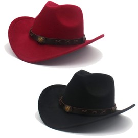 Faringoto Cowboy Hat for Men Women Classic Felt Wide Brim Western Cowgirl Hat, Wine and black