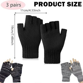 GETFACAI 3 Pairs Fingerless Gloves for Men, Half Finger Gloves Winter, Thermal Knitted Working Running Biking Driving Fingerless Gloves for Men Women, Fingerless Gloves, Thermal Mens Gloves