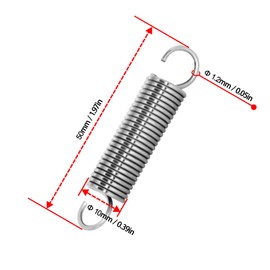 NICAVKIT Pack of 10 Stainless Steel Tension Springs with Hooks, Tension Spring 50 mm Free Length, Outer Diameter 10 mm, Wire Diameter 1.2 mm, Maximum Tensile Force 3.3 kg - 1.2 x 10 x 50 mm