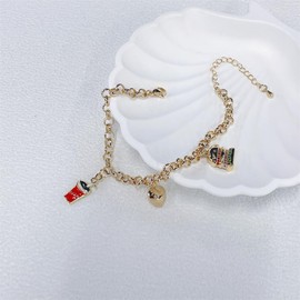 Cute CZ Heart Hamburger Coke Bracelet for Women Gold Plated Funny Colorful Crystal Enamel Food Charm Pendant Adjustable Chain Link Bracelets Holiday Party Fashion Jewelry