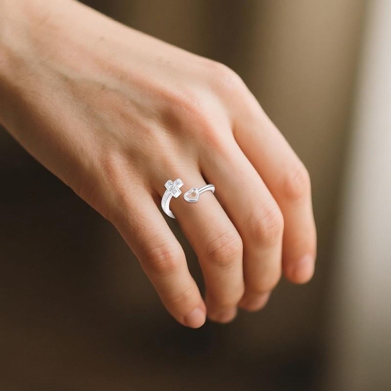 Mustard Seed Cross Ring 925 Sterling Silver Opal Mustard Seed