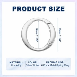 sourcing map Round Shaped Spring Snap Keychain Clip, 39mm Metal Trigger Keychain Hook Clip Key Hook Buckle for Purses Wallet Belts Hardware Bags, Silver White Pack of 6