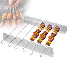 YICH Barbecue Skewers, Stainless Steel, Pack of 12, 30 cm with Grill Frame, Skewer Holder and Kebab Grill for Barbecuing, Meat, Vegetables
