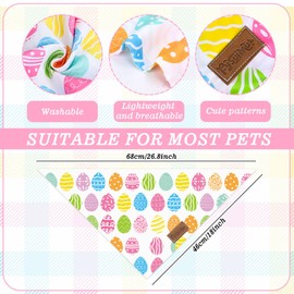 FYSUIMU 2Pcs Easter Egg Bunny Dog Bandana Reversible Colorful Rabbit Plaid Wavy Line Triangle Pet Scarf Adjustable Pet Neckerchief for Spring Costume Accessories