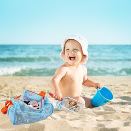 GIUSOBG Beach Toy Bag with Beach Mesh Shovel, Children's Shovel, Metal, Reusable Shell Collector's Bag with Zip for Boys and Girls, Beach Toy (Black)