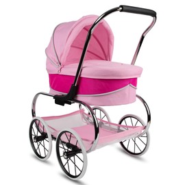 Valco Baby Classic Bassinet Doll Stroller - Hot Pink, Luxury Vintage-Style Pram, Removable Bassinet, Handcrafted Wheels, Ideal Gift for Kids Ages 3+