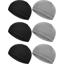 Boao 6 Pieces Skull Caps Helmet Liner Sweat Wicking Cap Running Hats Cycling Skull Caps for Men Women (Black, Grey, Large)