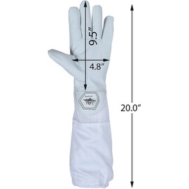 Bee Proof BP-122 Beekeeping Gloves Ventilated Goatskin Leather with Long Canvas Sleeve & Elastic Cuff for Men and Women to Protect a Beekeeper from Honey Bee Stings (Large)
