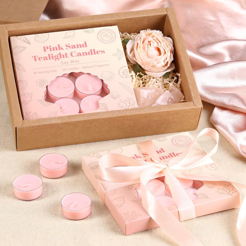16Pcs Pink Sand Scented Tealight Candles | Soy Wax |
