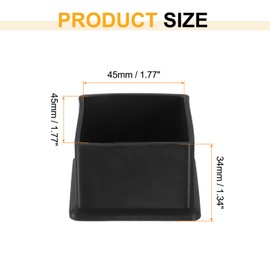 sourcing map Rubber Furniture Leg Caps, 4Pcs 45x45mm Rectangle Chair Leg Tips Caps, Furniture Foot End Caps Covers Floor Protectors for Table, Chair, Machinery Equipment Feet (Black)