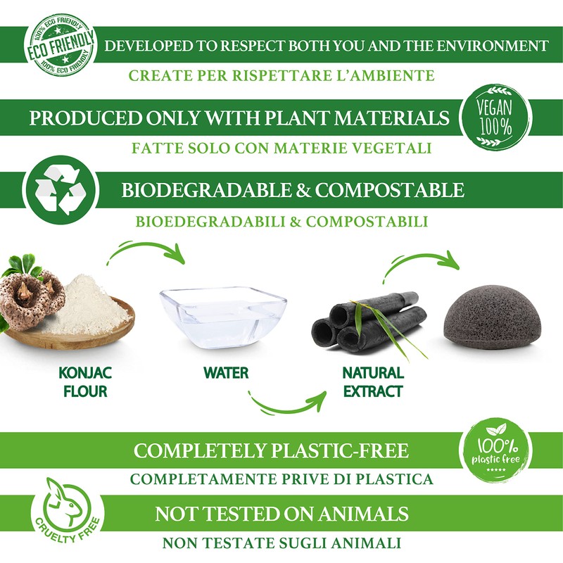 Sinutan® Konjac face sponge, 100% natural, bamboo activated carbon, round