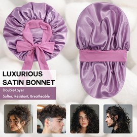 Doitory Satin Silk Bonnet for Sleeping Women, Double Layer Silk Sleep Shower Cap, Soft Satin Lined Bonnet with Tie Band for Natural & Curly Hair