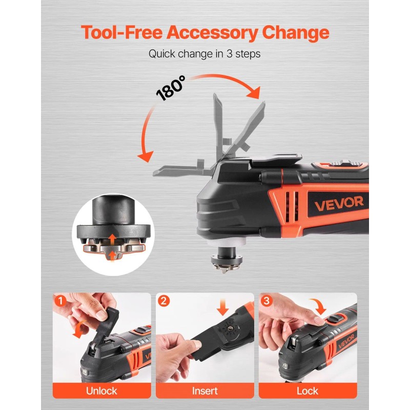 3Amps Corded Oscillating Multi Tool with 6 Variable Speeds 15000-22000