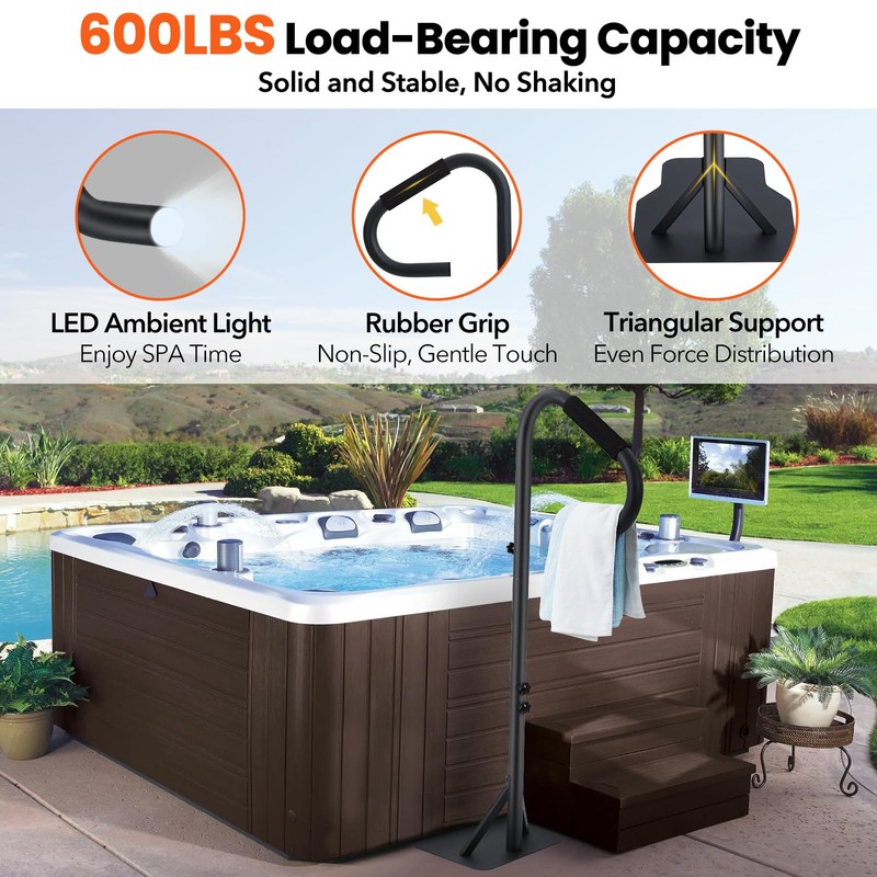 GarveeLife Hot Tub Handrail with LED Light, 360° Rotatable Spa