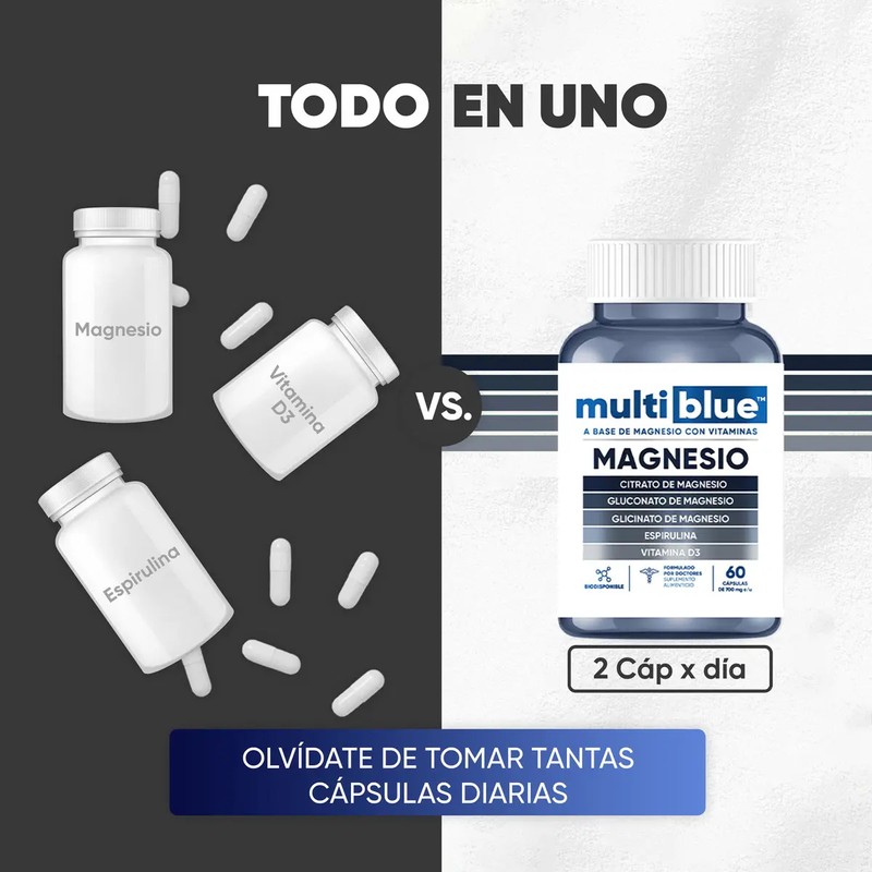 Multiblue Magnesio Vitaminas Fortalece Huesos 60caps Sabor