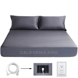 Grounding Bed Sheets California King Grounding Deep Pocket Fitted Sheet Cotton Silver Fiber Grounded Sheets Earth Connected Bed Sheet (72"*84"*14",Grey)