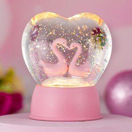 Heart Shape Snow Globes for Women, Swan Glitter Globes with Musical, Pink Lantern with 6h Timer, Engagement Wedding Party Valentine's Day Decorations Gifts, USB & Battery Operated
