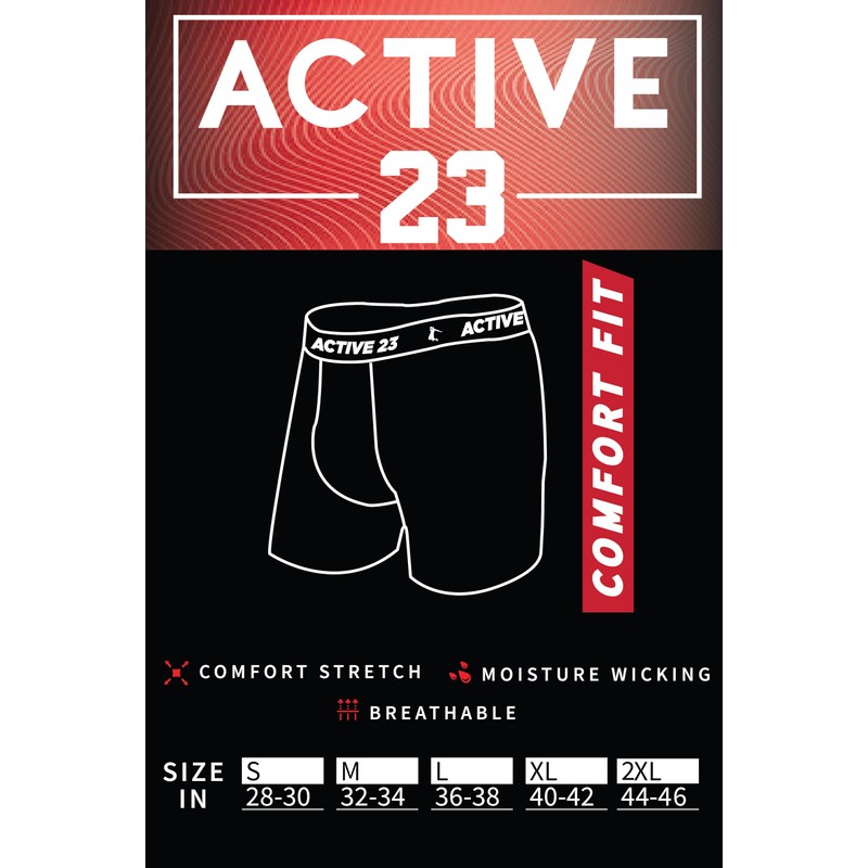 Active 23 Mens Multipack Dry Fit Performance Boxer Briefs for