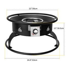 ONLYFIRE Outdoor Smokeless Fire Pit 22”, Portable Fireplace with 12Ft Hose & Lava Rocks, 55000BTU Propane Gas Fire Pit for Patio & Backyard Bonfire Camping, FP001