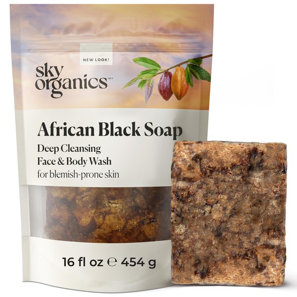 Sky Organics African Black Soap Bar for Body to Cleanse, Soothe & Refresh, 16 Oz