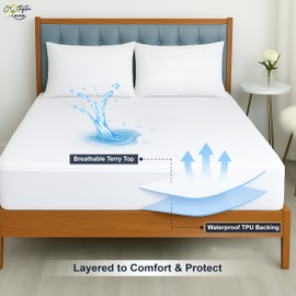 Cottington Lane RV King Size Mattress Protector - Waterproof, Hypoallergenic, Soft & Breathable Mattress Cover - Fits 72" x 80" Bed with 15 Inch Deep Pocket - Noiseless, Durable(White)