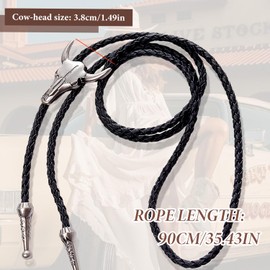 WALWAL Vintage Bolo Tie, Adjustable Western Necklace with Cow Skull Design Cowboy Tie, Ideal for Parties, Casual Wear and Cowboy Events(Silver,Bronze)