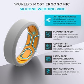 ThunderFit Men Breathable Air Grooves Silicone Rings Wedding Bands 8mm Wide 2.4mm Thick - 1/2/3/4/6/7 Variety Multipack (Pack M - Size 10.5-11 (20.6mm))