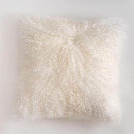 Genuine Mongolian Lamb Fur Pillow Cover – 16"x16" Soft Curly Wool Cushion Cover for Sofa, Couch, or Bed – Luxurious Decorative Accent (Natural White)