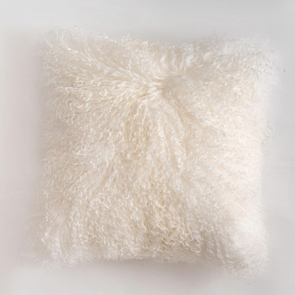 Genuine Mongolian Lamb Fur Pillow Cover – 16"x16" Soft Curly