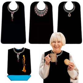 EpoBob 3 Pack Adult Bibs with Crumb Catcher, Washable and Adjustable Adult Bibs for Women Elderly Seniors Elegant Dazzling Necklace, Gold, Red