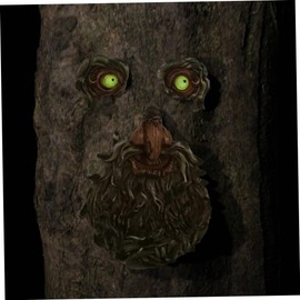 IWOWHERO 1Pc Old Man Tree Face Pendant with Glowing Eyes Unique Outdoor Bird Feeder Sculpture for Garden Decor Funny and Eye Catching Decoration Realistic Design with Natural Colors and