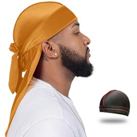 Velvet Durag for Men Wave Cap Velvet Dorag for Men Women 360 Wave (Gold)
