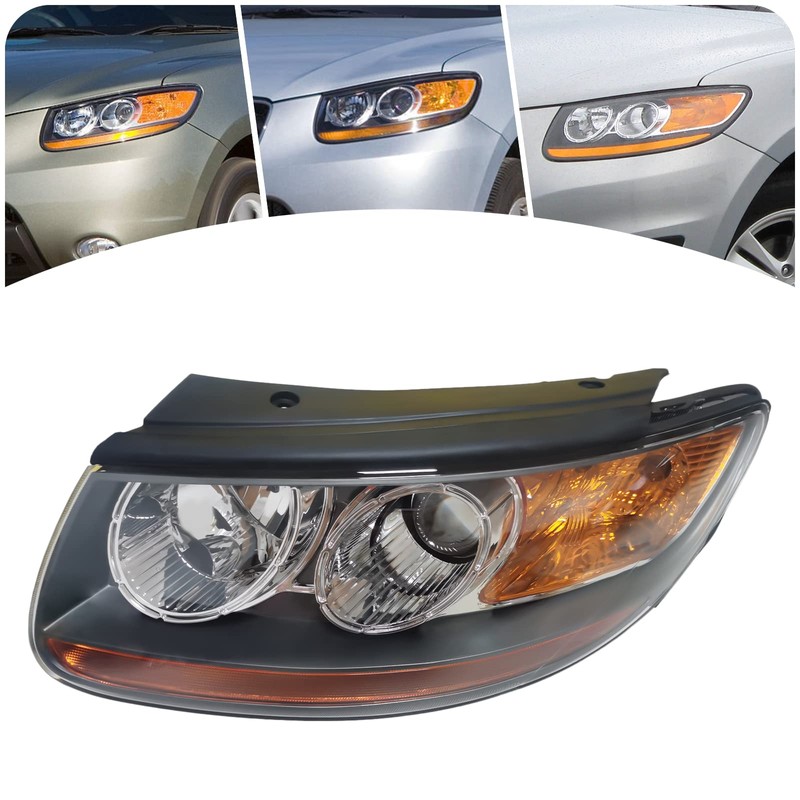 WUSILILU Front Headlight for 2007-2012 Hyundai Santa Fe Halogen Headlight,