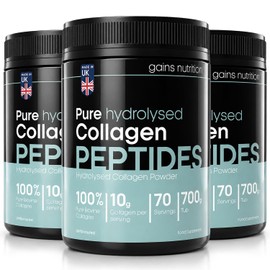 GN Hydrolysed Bovine Collagen Peptides Powder, Unflavoured, Type I and III with 18 Amino Acids, 70 Servings, 700g, for Joints, Skin and Hair, 3 Pack Bundle