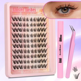 Gmagictobo Lash Clusters Fluffy Manga Lash Clusters Kit Spiky Eyelash Clusters Natural Clear Band Fairy Lashes Pack Wet-Look C Curl Individual Lashes Clusters Lash Glue Lash Tweezers