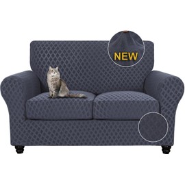 SearchI Sofa Cover Couch Covers, 3 Pieces Sofa Slipcover with 2 Separate Cushion Covers Stretch Soft Furniture Protector for Living Room Couch Cover for Pets Kids(Loveseat, Dark Grey)