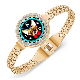 LONYOO Stainless Steel Cute Chihuahua Bracelet Dog Lovers Gifts for Women 18K Gold Bangle Cuff Bracelets Puppy Pet Animal Jewellery (Gold)