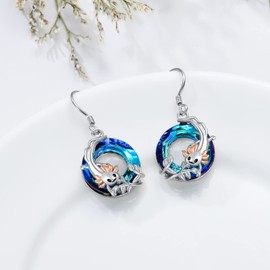 ONEFINITY Axolotl Dangling Earrings 925 Sterling Silver Axolotl Blue Crystal Earrings Axolotl Jewelry Gifts for Women