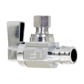 Midline Valve 27-XB12-OM Pex Water Supply Stop Valve with Quarter Turn HANDLE ; One Piece Design; Angle Shut-off for Toilet, Sink, Dishwasher; 1/2 in. PEX x 3/8 in. COMP; Chrome Plated Brass