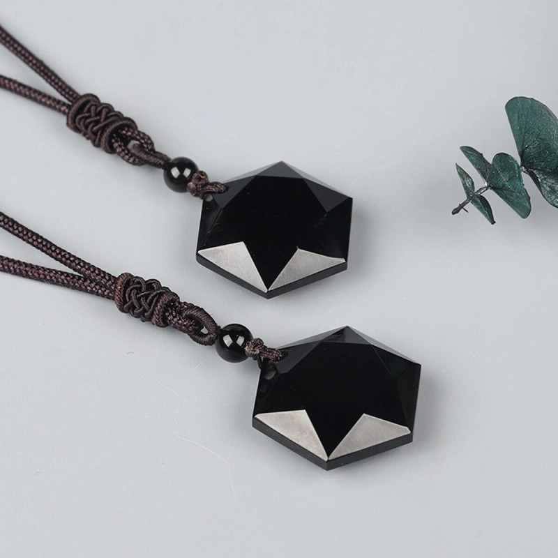 Black Obsidian Hexagram Pendant Necklace Healing Protection Crystal Jewelry