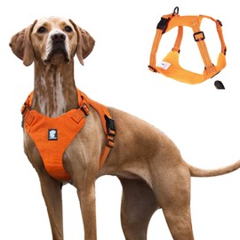 KAREN Arnés para Perro Mediano Grande Pequeño, Ajustable Anti Tirones Arnés Táctico de Entrenamiento para Perro,Reflectante Resistente para Caminar Viajar Entrenar Perros Accesorios(Naranja, L)