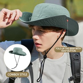 Clakllie Cotton Sun Hat Men Women Foldable Fishing Hat Wide Brim Summer Bucket Hat UV Protection Fishing Hat with Chin Strap Bucket Hat, HJY6-Mint Blue