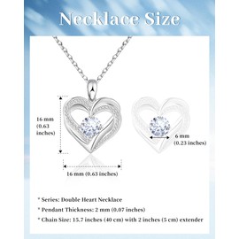 Mesovor Silver Double Heart Necklace for Women, Sterling Silver Plated Jewelry | Love Pendant Necklace with Sparkling Cubic Zirconia, Gifts for Wife Mom Her (Love-Silver)