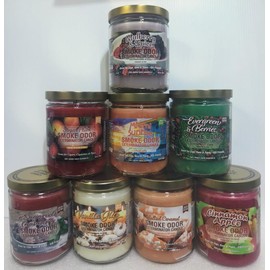 Smoke Odor Exterminator 13 oz Jar Candles Mulberry & Spice, Assortment (8) includes Miami Sunrise, Salted Caramel, Vanilla Glitz, Evergreen & Berries, Cinnamon Apple, Sugar Cranberry and Sugar Plum.