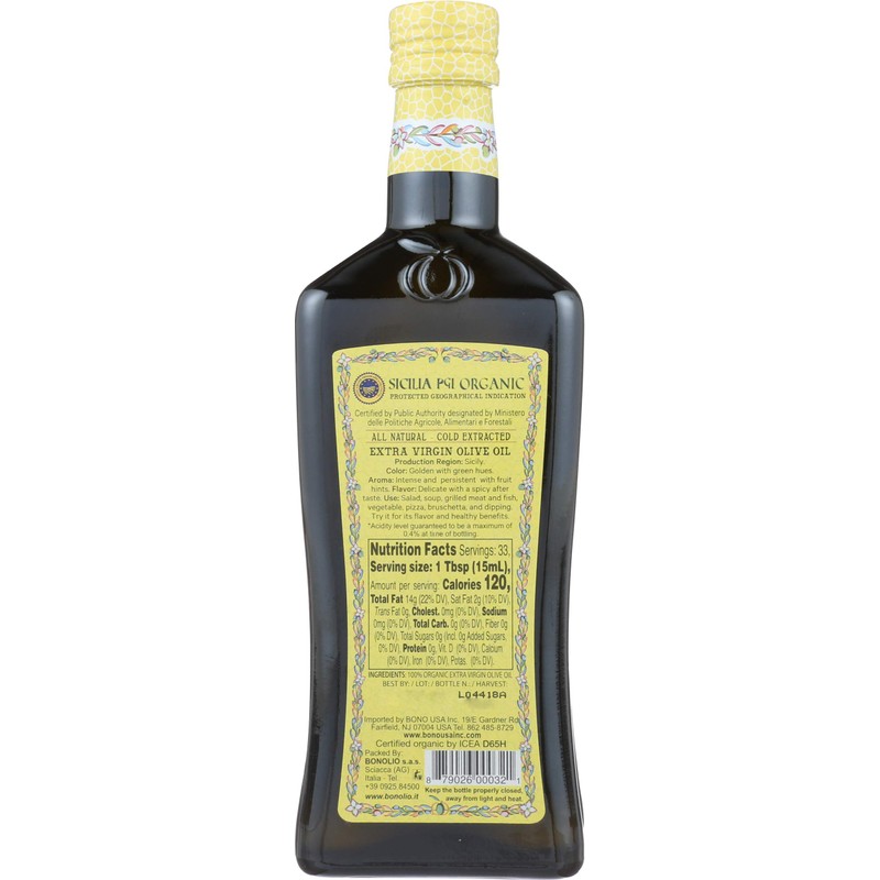 Bono, Olive Oil Extra Virgin Sicilian PGI Organic, 16.9 Fl