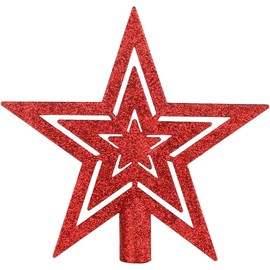 DERAYEE Glittering Christmas Tree Topper, Star Christmas Tree Decoration Tree Topper Christmas for Christmas Decoration (Red)